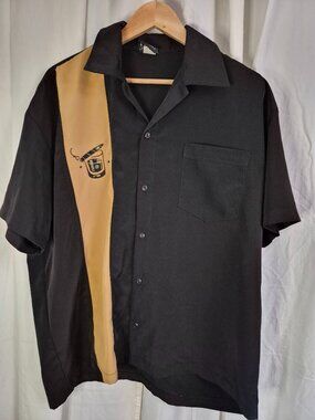Be Retro Large Black Classic Embroidered Vintage USA Cigar Drink Button Up Top